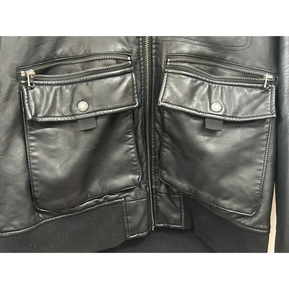 Levi’s Leather Jacket Black Hooded Coat Quilted Lined Medium - Picture 3 of 11